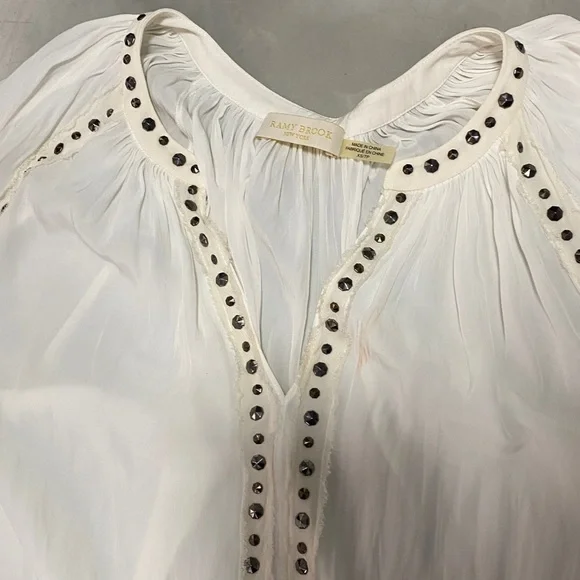 Ramy Brook White Blouse with Stud Accents - Picture 4 of 5